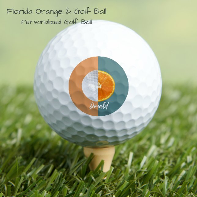 Balles De Golf Florida Orange Golf Ball (Personalized Golf Ball. Contrasting backround, half golf ball and half Forida Orange! Unique gift!)