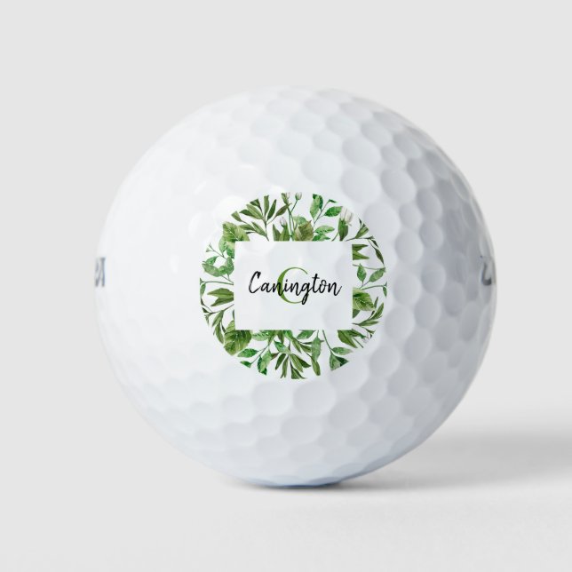 Balles De Golf Foliage Monogramme Mariage Noms cadeaux personnali (Devant)