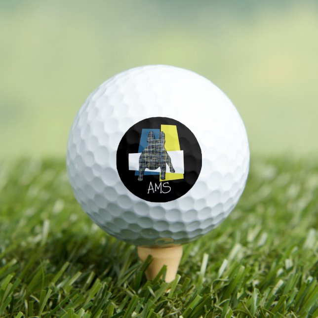 Balles De Golf Français Buldog Amusant Monogramme Silhouette Noir (T-shirt Insitu)