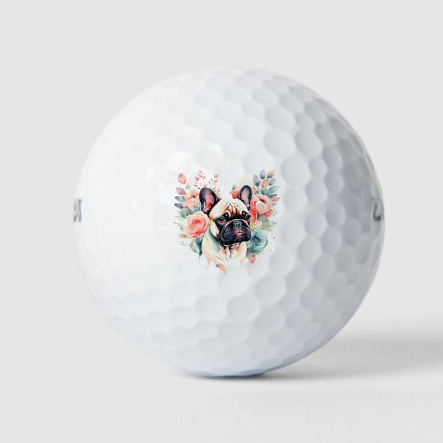 Balles De Golf Français Bulldog Flowers Golf et Frenchie Kisses (Devant)