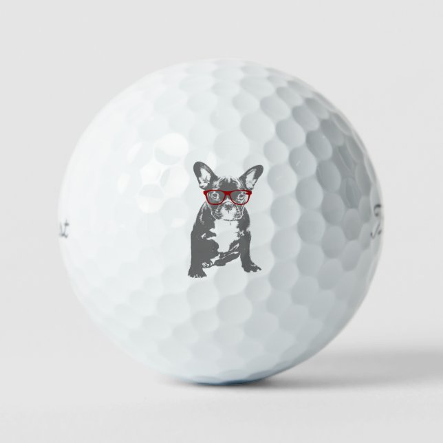 Balles De Golf French bulldog avec lunettes humour fun (Recto)