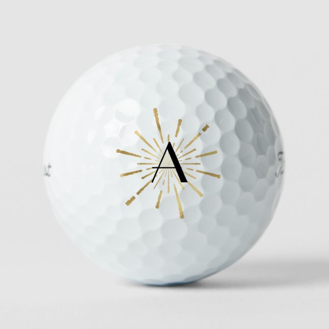 Balles De Golf Golden Starburst Art Déco Monogramme (Recto)