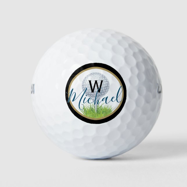 Balles De Golf Golf Ball on Tee avec nom et monogramme (Devant)