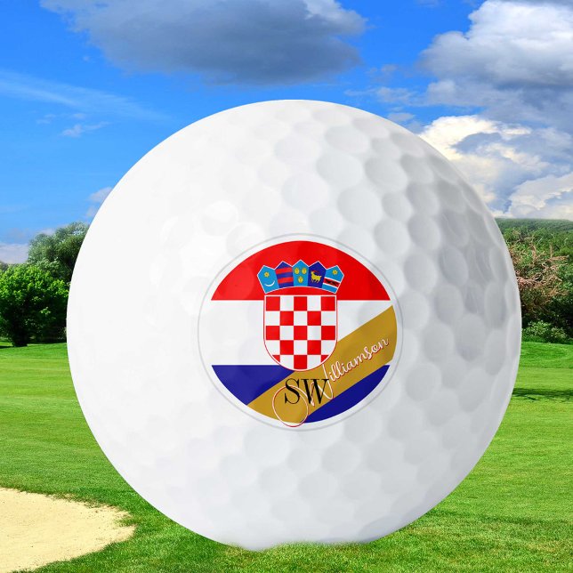 Balles De Golf Golf Croatie & Monogramme, Drapeau croate /or (Créateur téléchargé)
