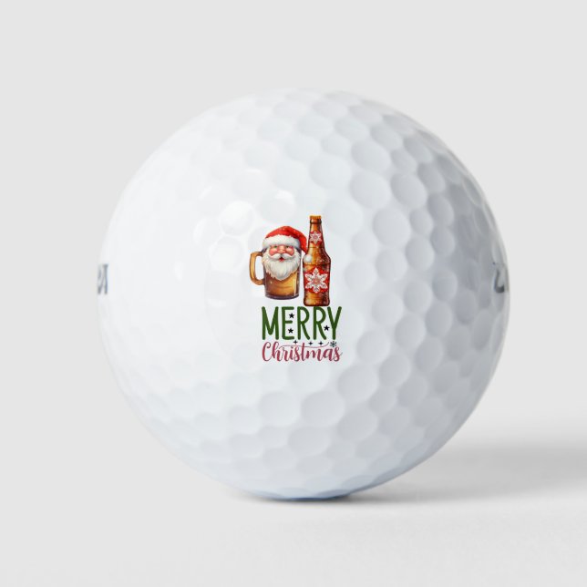 Balles De Golf Golf de Noël de père Noël golf et bière drôle (Devant)