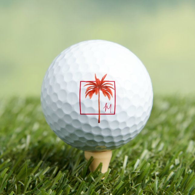 Balles De Golf Golf Lover Palm Tree moderne Rouge Tropical Initia (T-shirt Insitu)
