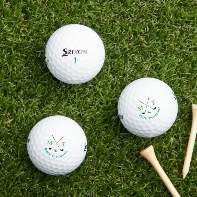 Balles De Golf Golf Typographie moderne Monogramme vert (Herbe in situ)