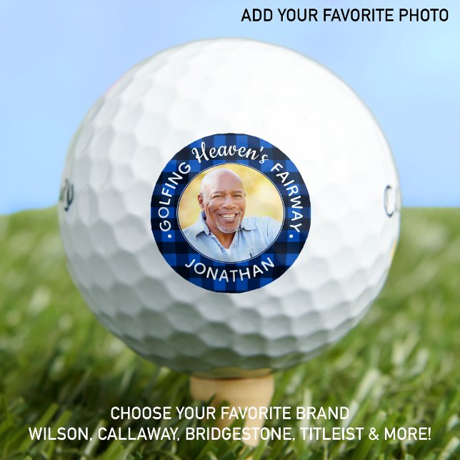 Balles De Golf Golfer Memorial Blue Plaid Photo personnalisée (Créateur téléchargé)