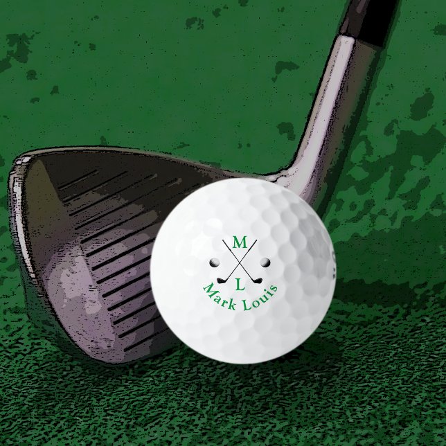 Balles De Golf Golfer personnalisé Nom vert Noir Clubs (Créateur téléchargé)