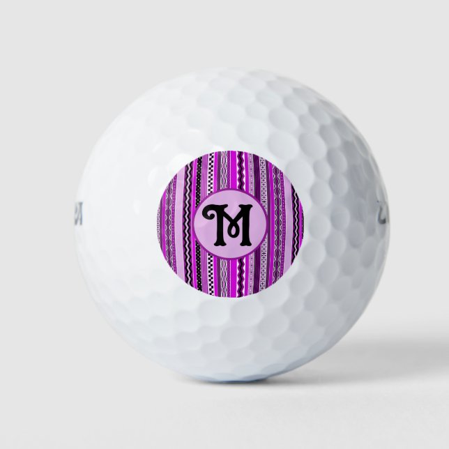 Balles De Golf Golfing Purple Stripes Personnalisé Monogramme (Devant)