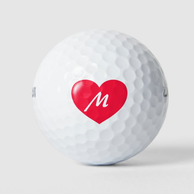 Balles De Golf Grand Modèle de monogramme du coeur rouge (Devant)
