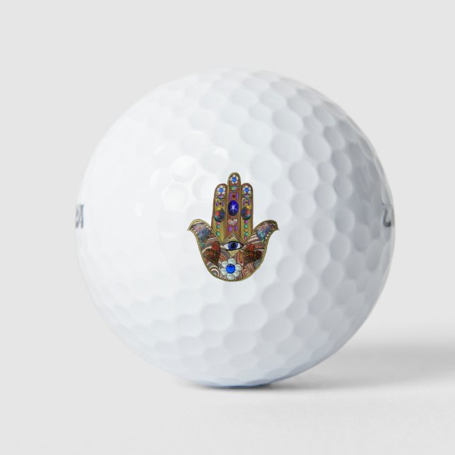 Balles De Golf Hamsa Coeurs Fleurs Opal Art sur Or (Devant)