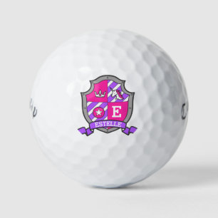 Balles De Golf Heraldry graphique E monogramme rose unicorne