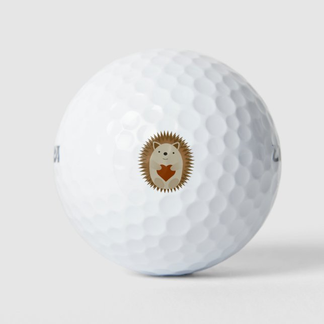 Balles De Golf Hérisson de dessin adorable tenir un coeur (Devant)