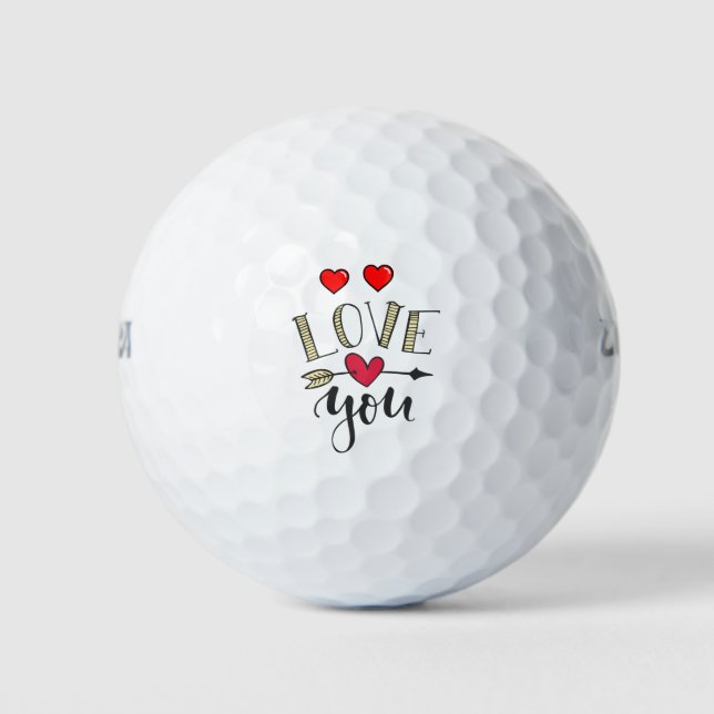 Balles De Golf Heureuse Sainte-Valentin de golf avec amour coeur  (Devant)