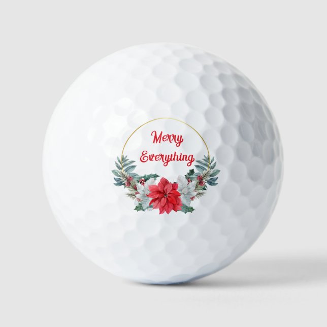 Balles De Golf Holly Poinsettia Wreath Joyeux Tout Vacances (Recto)