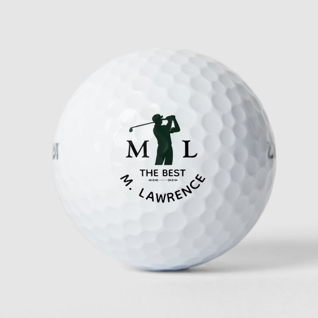 Balles De Golf Homme golfeur noir et blanc personnalisé Nom (Devant)