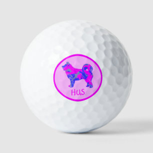 Balles De Golf Husky Sibérien mignon Chien rose Silhouette Monogr