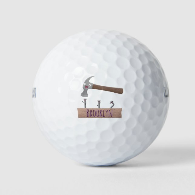 Balles De Golf Illustration de dessin mignon, marteau et ongles (Devant)