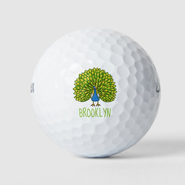 Balles De Golf Illustration d'oiseau de paon brillant (Devant)