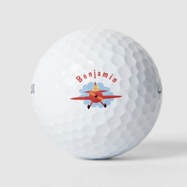 Balles De Golf Illustration d'un avion rouge volant mignon (Devant)