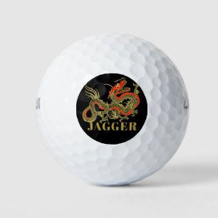 Balles De Golf Imaginaire rouge noir chinois Dragon Monogramme