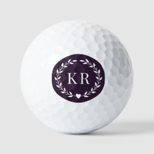 Balles De Golf Initiales à double monogramme violet Laurel