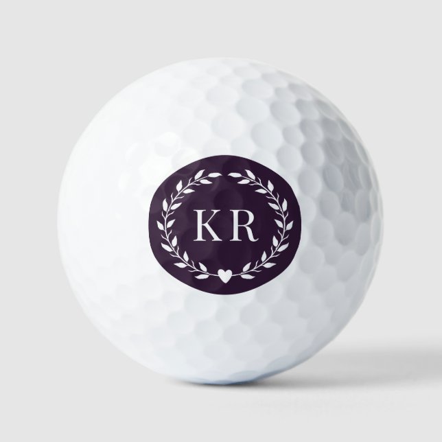Balles De Golf Initiales à double monogramme violet Laurel (Recto)