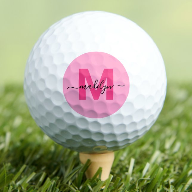 Balles De Golf Initiales de monogramme rose moderne personnalisée (Modern Pink Monogram Initials Personalized Golf Balls)
