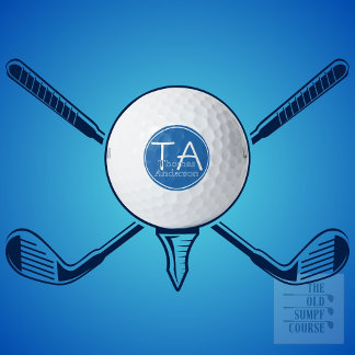 Balles De Golf Initiales et nom modernes en blanc et bleu