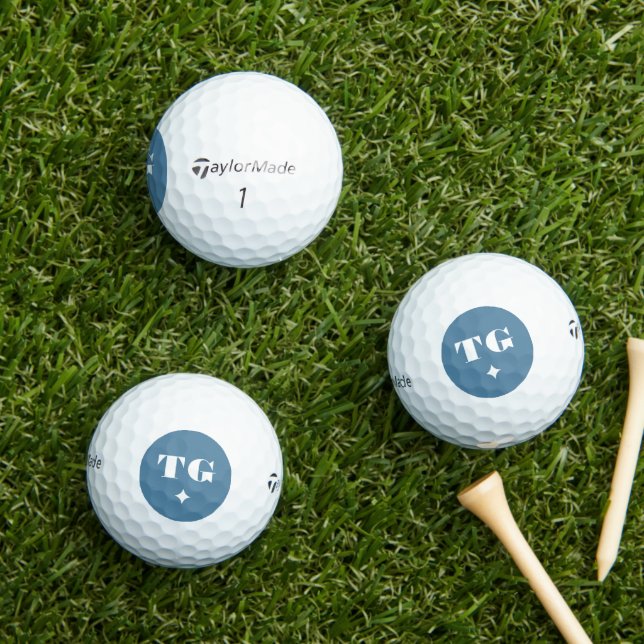 Balles De Golf Initiales minimaux Monogrammes Modernes Bleus Étoi (Herbe in situ)