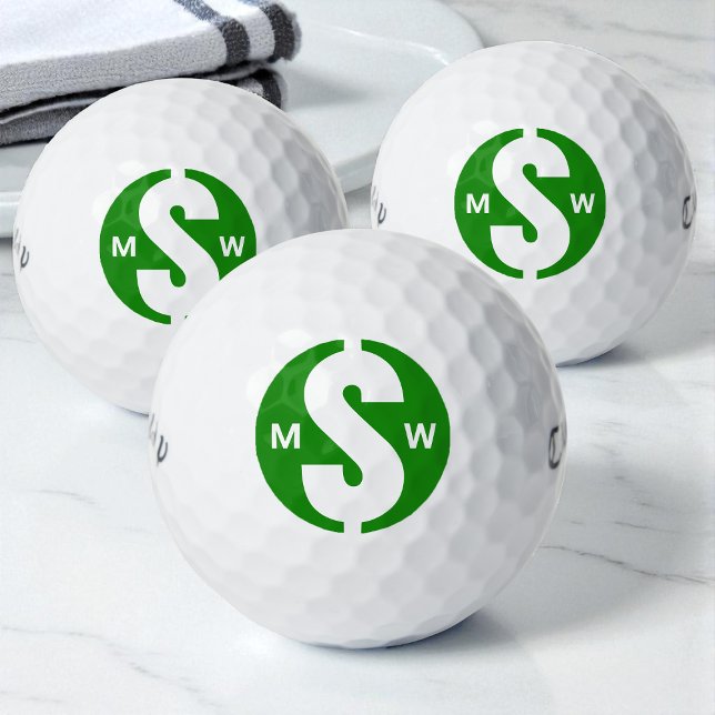 Balles De Golf Initiales Modernes Amusantes Monogramme Personnali (Modern Initials Fun Green Money Custom Monogram Golf Balls)
