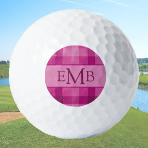 Balles De Golf Initiales Monogrammes personnalisées Pink Plaid