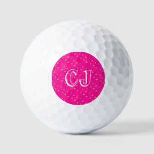 Balles De Golf Initiales Monogrammes Pois roses chauds