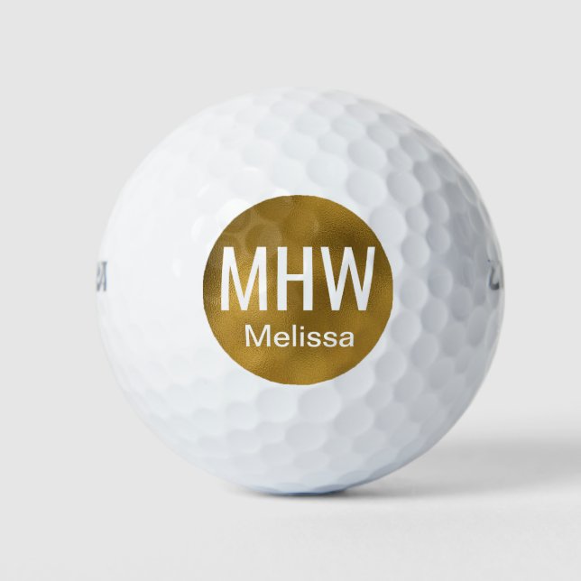 Balles De Golf Initiales Nom Gold Golf Balls (Devant)