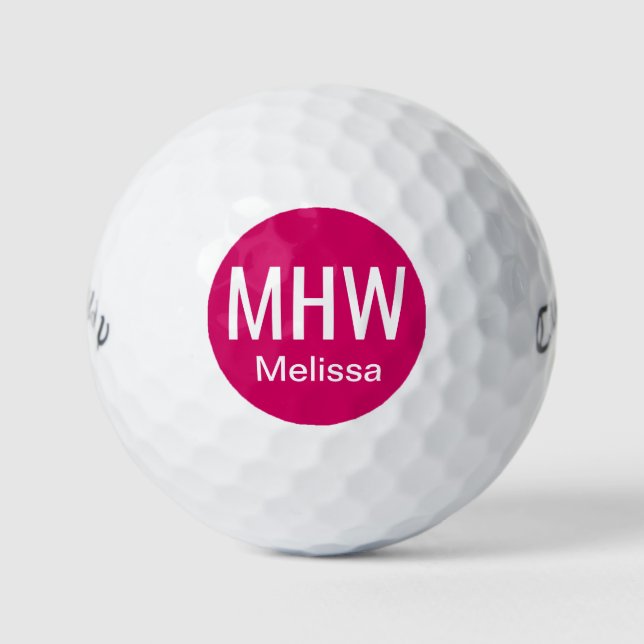 Balles De Golf Initiales Nom Rose Chaud (Devant)