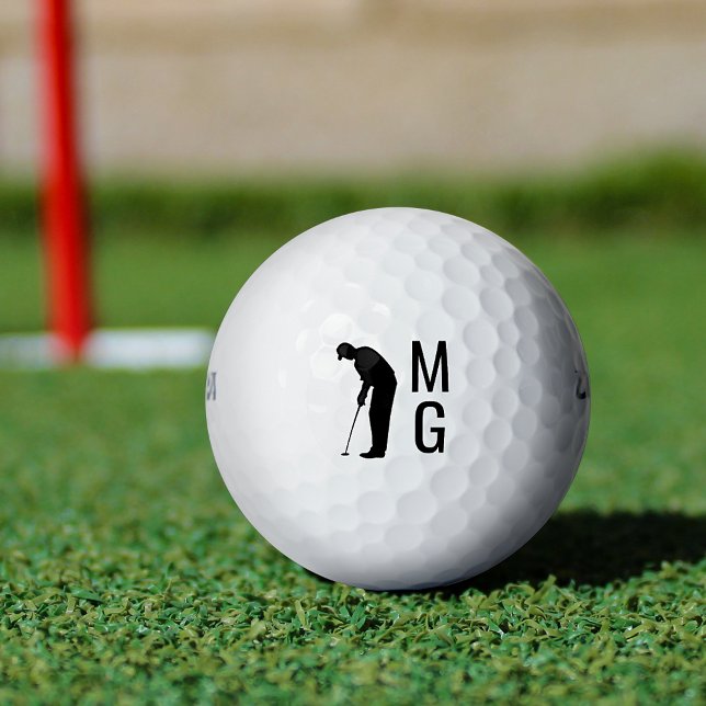 Balles De Golf Initiales personnalisées Monogram Man Golfing Silh (Créateur téléchargé)