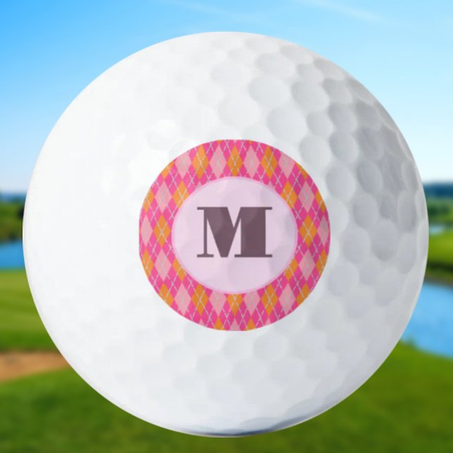 Balles De Golf Jacquard de preppy rose vif personnalisé monogramm (Créateur téléchargé)