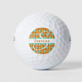 Balles De Golf Jacquard orange et turquoise Prêppy Classy Golf