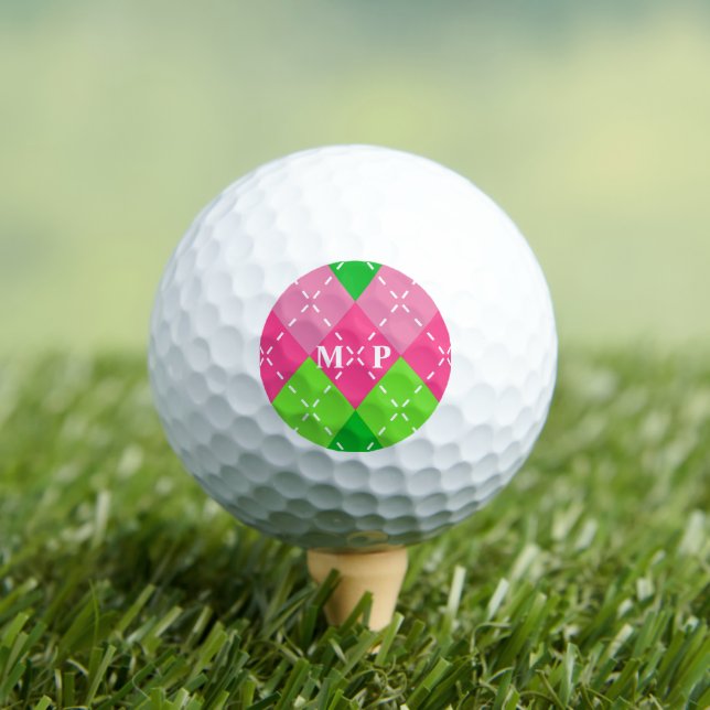 Balles De Golf Jacquard rose et vert avec piqûres blanches (T-shirt Insitu)