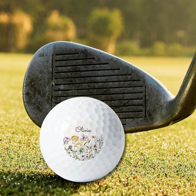Balles De Golf Jardin Fleur sauvage de l'aquarelle monogramme (In situ)