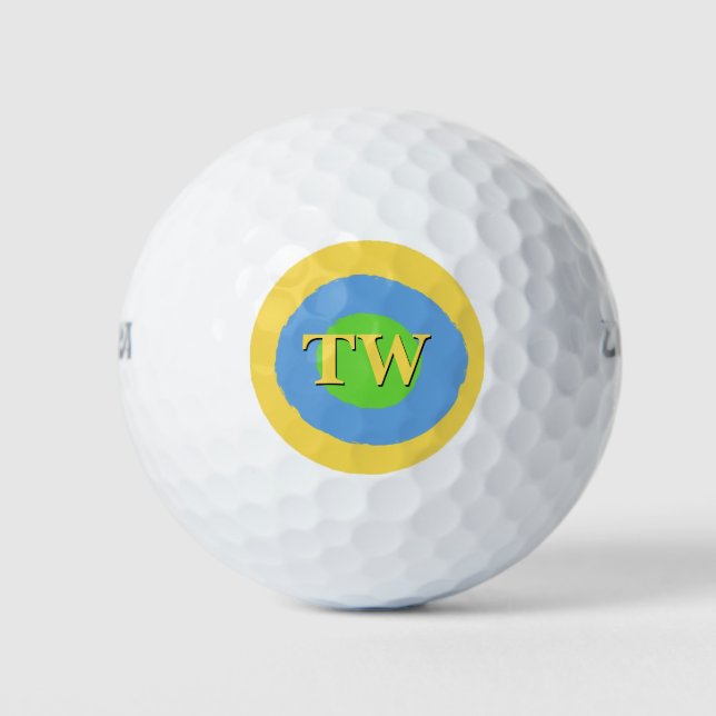 Balles De Golf Jaune Vert clair bleu Monogramme Texte personnalis (Devant)