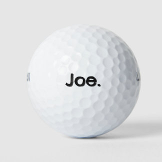 Balles De Golf Joe. Nom en lettres noires sur fond blanc