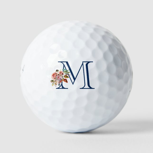 Balles De Golf Joli Élégant Floral Monogramme Personnalisé (Devant)