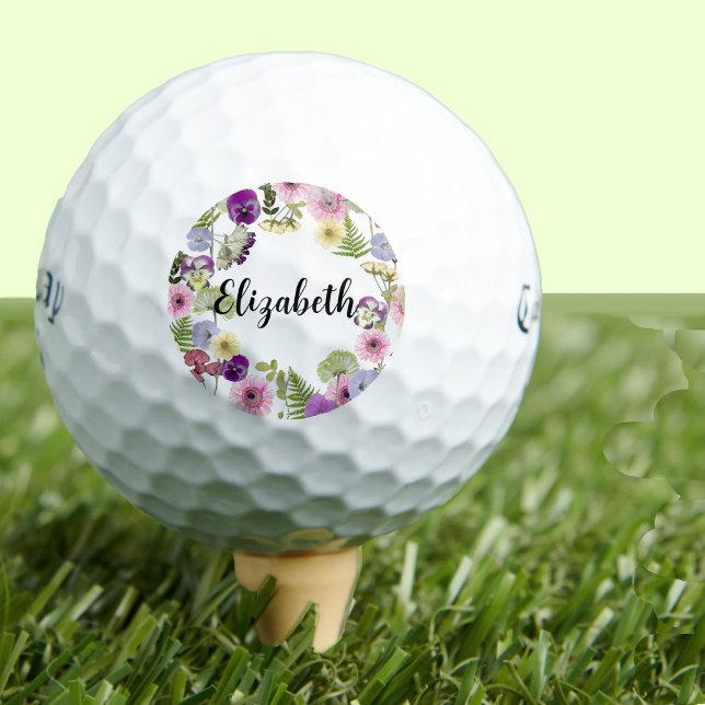 Balles De Golf Joli fleur sauvage fleuri avec nom personnalisé da (Créateur téléchargé)
