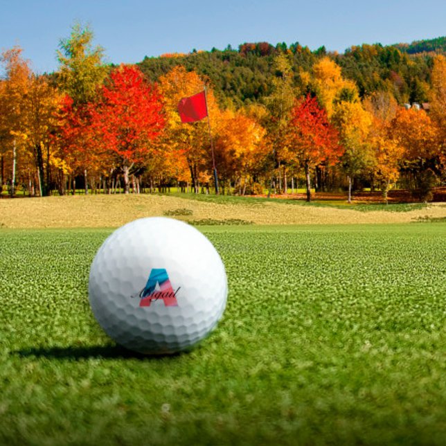 Balles De Golf Joli monogrammé initial Un corail bleu (Créateur téléchargé)