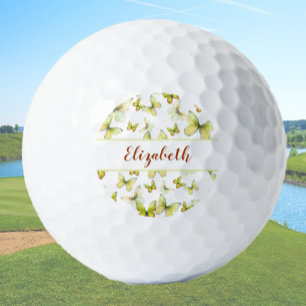 Balles De Golf Joli papillon jaune avec nom personnalisé dames
