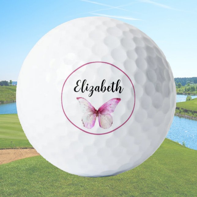 Balles De Golf Joli papillon rose avec nom personnalisé dames (Créateur téléchargé)