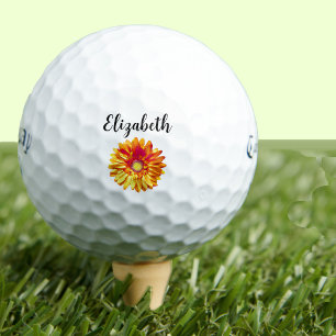 Balles De Golf Jolie fleur de marguerite orange avec nom personna