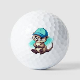 Balles De Golf Jolie loutre de dessin animé portant une casquette